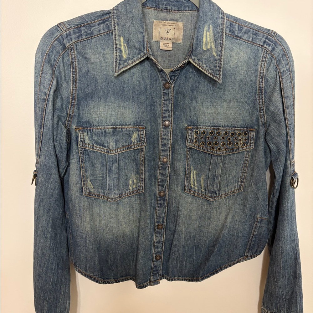 Guess Blue Denim Shirt with Eyelet Pocket
